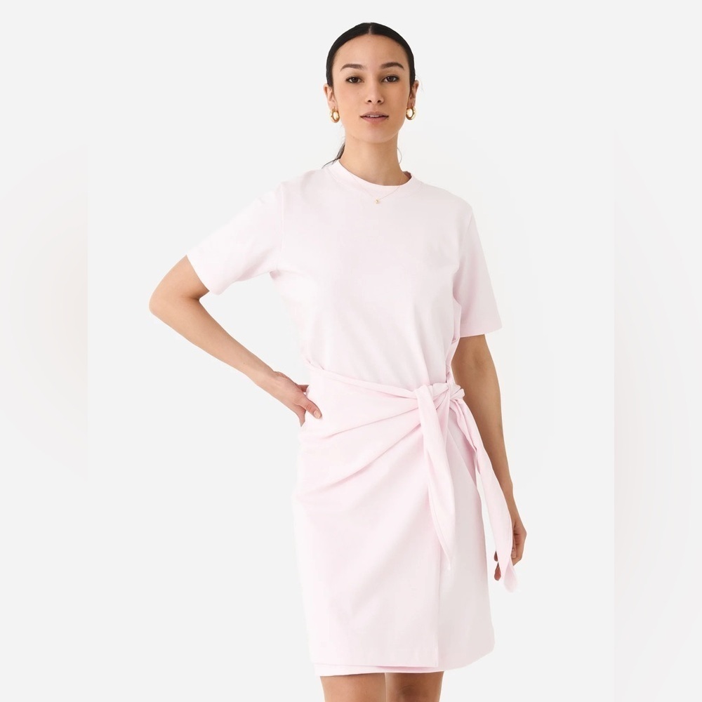 VINCE Women's Short Sleeve Side Tie Dress Rosewater Pink Casual Women’s Large